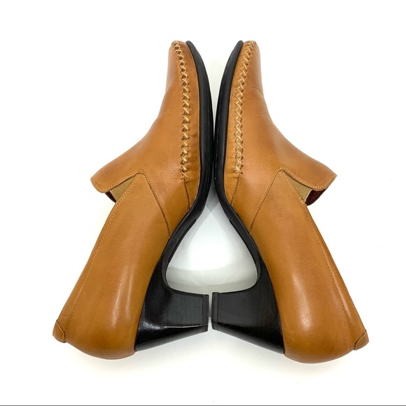 Pikolinos Warm Light Camel Tan Leather X Whipstitch Slip On Bootie Heels Size 41 - Picture 7 of 12